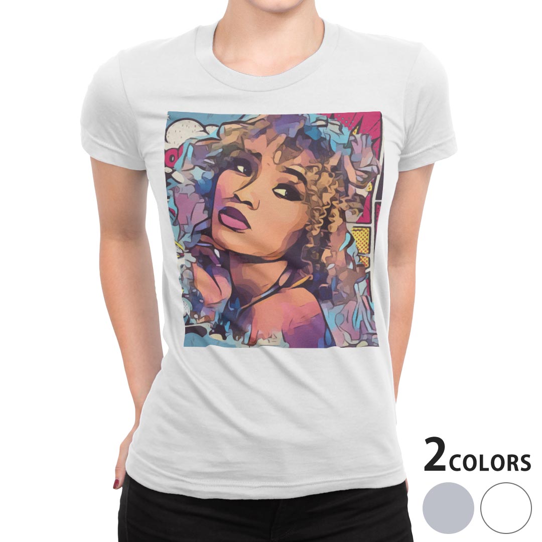 tシャツ レディース 半袖 白地 デザイン M L 白 ホワイト グレー Tシャツ ティーシャツ T shirt 026168 女性　ポップ　アニメ