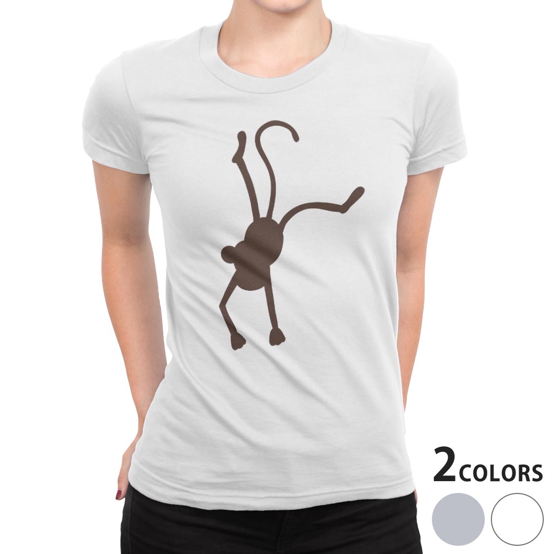 tシャツ レディース 半袖 白地 デザイン M L 白 ホワイト グレー Tシャツ ティーシャツ T shirt 026224 動物　サル　猿　シルエット