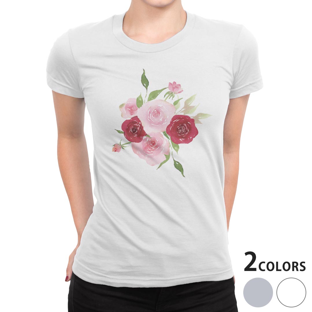 tシャツ レディース 半袖 白地 デザイン S M L XL Tシャツ ティーシャツ T shirt 031698 バラ 花束