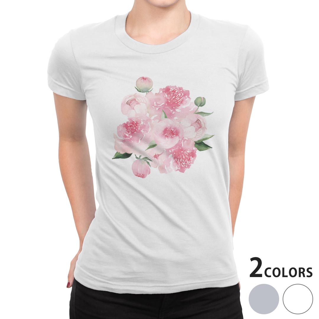 tシャツ レディース 半袖 白地 デザイン S M L XL Tシャツ ティーシャツ T shirt 031700 花 バラ 花束