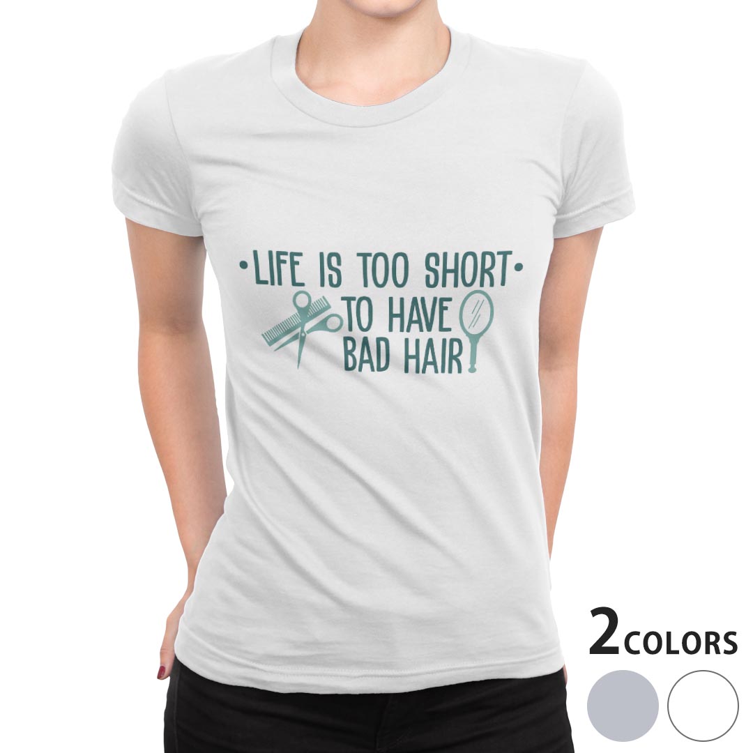 tシャツ レディース 半袖 白地 デザイン M L 白 ホワイト グレー Tシャツ ティーシャツ T shirt 031806 ヘアライフ おしゃれ グリーン