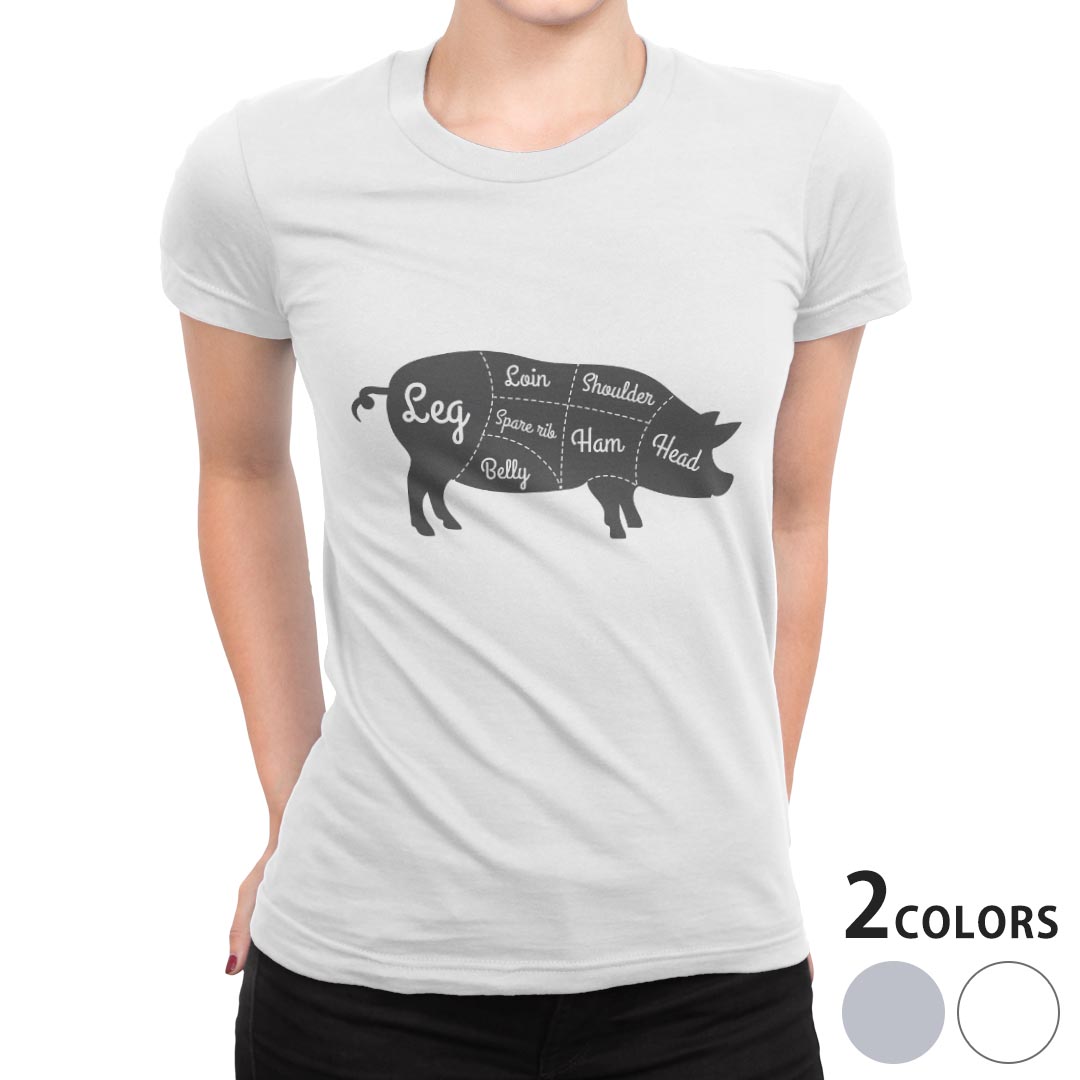 tシャツ レディース 半袖 白地 デザイン S M L XL Tシャツ ティーシャツ T shirt 031913 豚 肉 部位