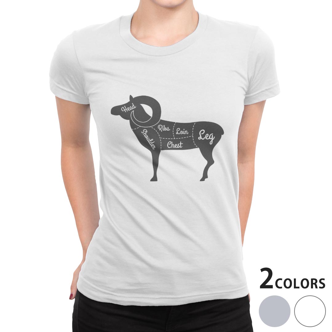 tシャツ レディース 半袖 白地 デザイン S M L XL Tシャツ ティーシャツ T shirt 031916 羊 肉 部位