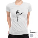 tシャツ レディース 半袖 白地 デザイン M L 白 ホワイト グレー Tシャツ ティーシャツ T shirt 031926 バレリーナ ポーズ シルエット