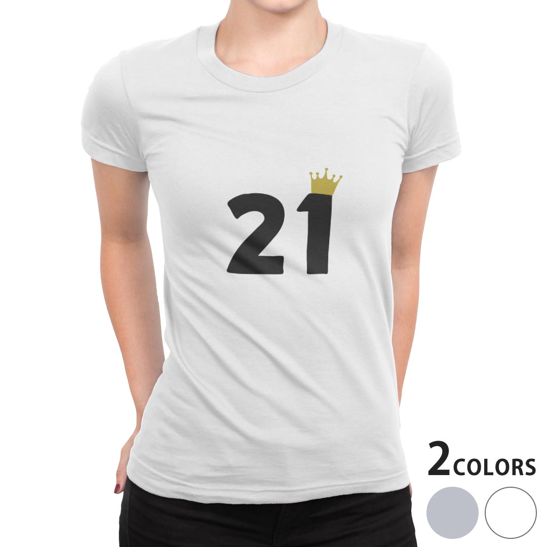 tシャツ レディース 半袖 白地 デザイン M L 白 ホワイト グレー Tシャツ ティーシャツ T shirt 031952 数字 記念日 21 kabekore-11258873 kabeコレ パッケージ画像
