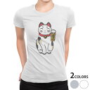 tシャツ レディース 半袖 白地 デザイン M L 白 ホワイト グレー Tシャツ ティーシャツ T shirt 032093 招き猫 イラスト かわいい