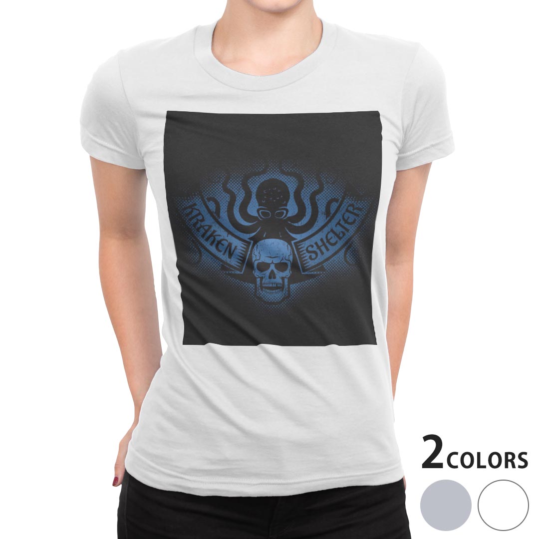tシャツ レディース 半袖 白地 デザイン M L 白 ホワイト グレー Tシャツ ティーシャツ T shirt 032172 スカル パイレーツ