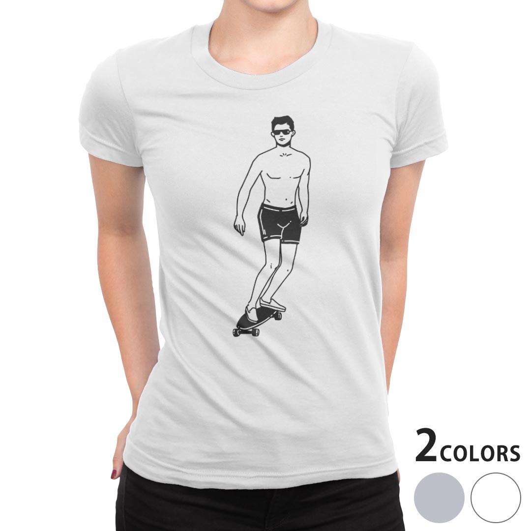 tシャツ レディース 半袖 白地 デザイン M L 白 ホワイト グレー Tシャツ ティーシャツ T shirt 032179 サーフスケート