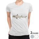 tシャツ レディース 半袖 白地 デザイン M L 白 ホワイト グレー Tシャツ ティーシャツ T shirt 032193 鮫 シャーク