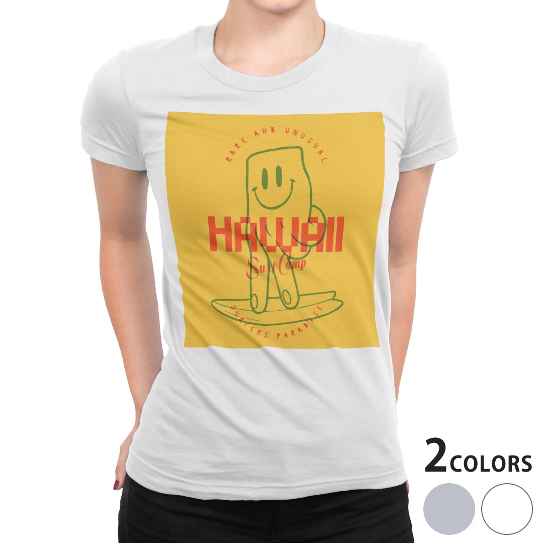 tシャツ レディース 半袖 白地 デザイン M L 白 ホワイト グレー Tシャツ ティーシャツ T shirt 032242 サーフィン