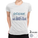 tシャツ レディース 半袖 白地 デザイン M L 白 ホワイト グレー Tシャツ ティーシャツ T shirt 032251 海 イラスト