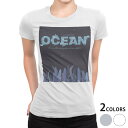 tシャツ レディース 半袖 白地 デザイン M L 白 ホワイト グレー Tシャツ ティーシャツ T shirt 032252 海 イラスト