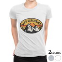 tシャツ レディース 半袖 白地 デザイン M L 白 ホワイト グレー Tシャツ ティーシャツ T shirt 032280 ワッペン アウトドアステッカー