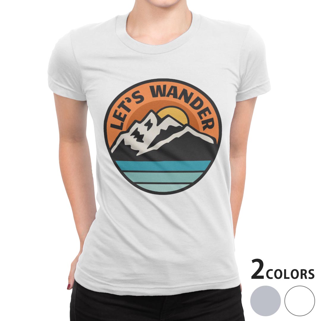 tシャツ レディース 半袖 白地 デザイン M L 白 ホワイト グレー Tシャツ ティーシャツ T shirt 032287 ワッペン アウトドアステッカー