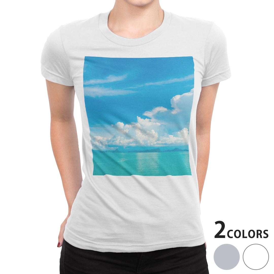 tシャツ レディース 半袖 白地 デザイン S M L XL Tシャツ ティーシャツ T shirt 032559 夏 ビーチ 南国