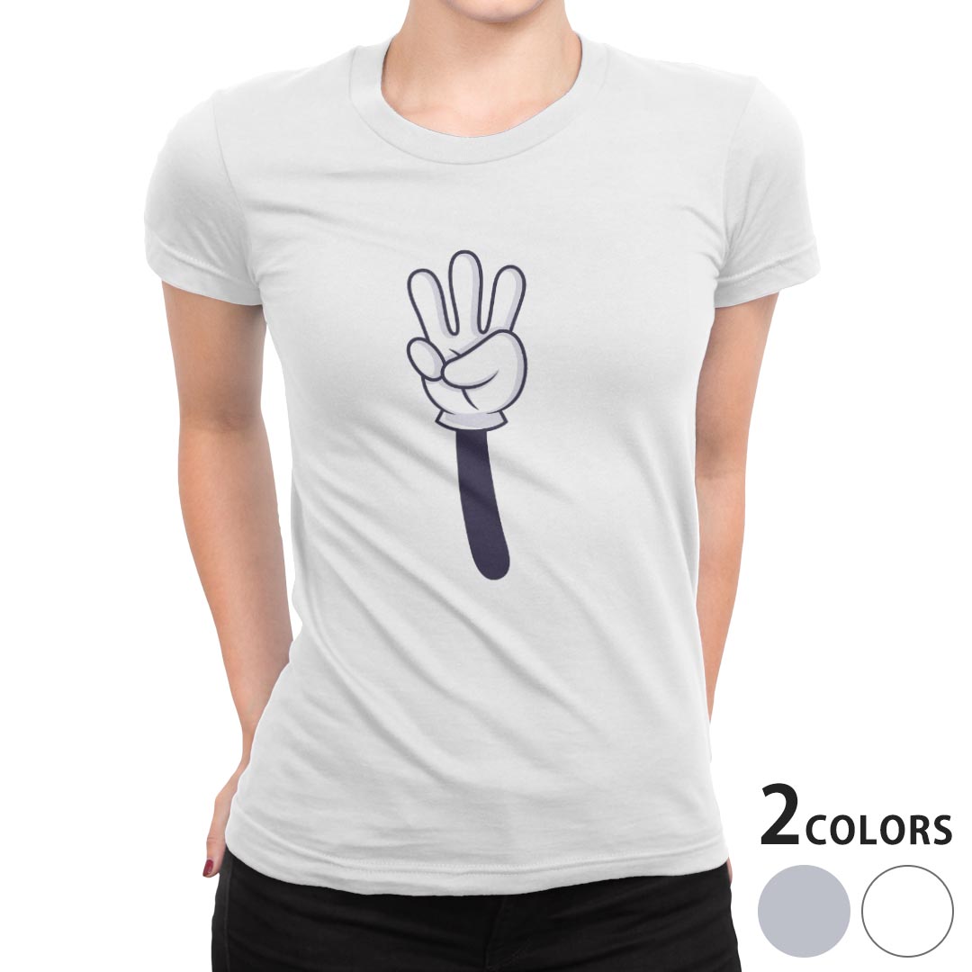 tシャツ レディース 半袖 白地 デザイン S M L XL Tシャツ ティーシャツ T shirt 032571 3 three ハンドサイン 数字