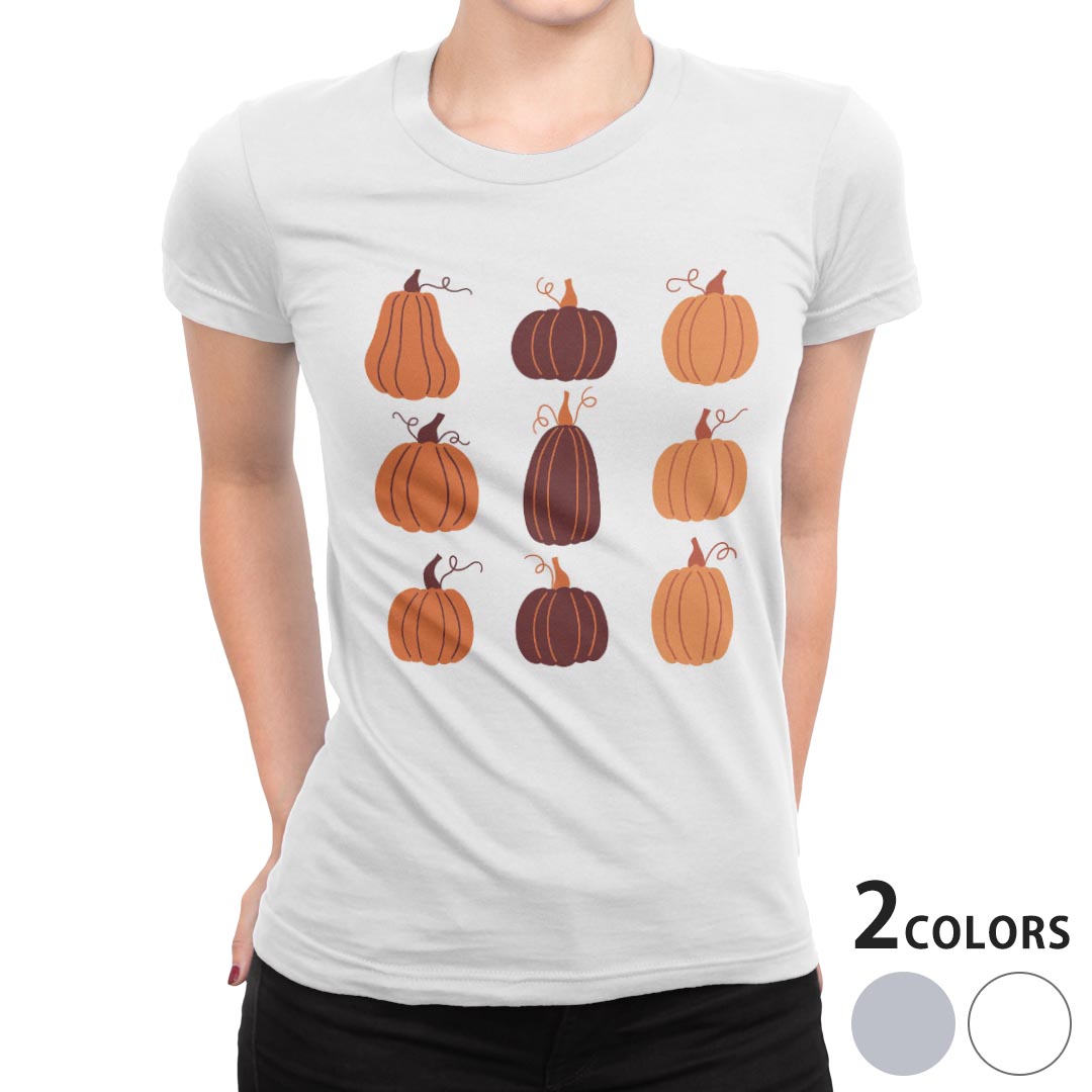 tシャツ レディース 半袖 白地 デザイン S M L XL Tシャツ ティーシャツ T shirt 032694 かぼちゃ パンプキン