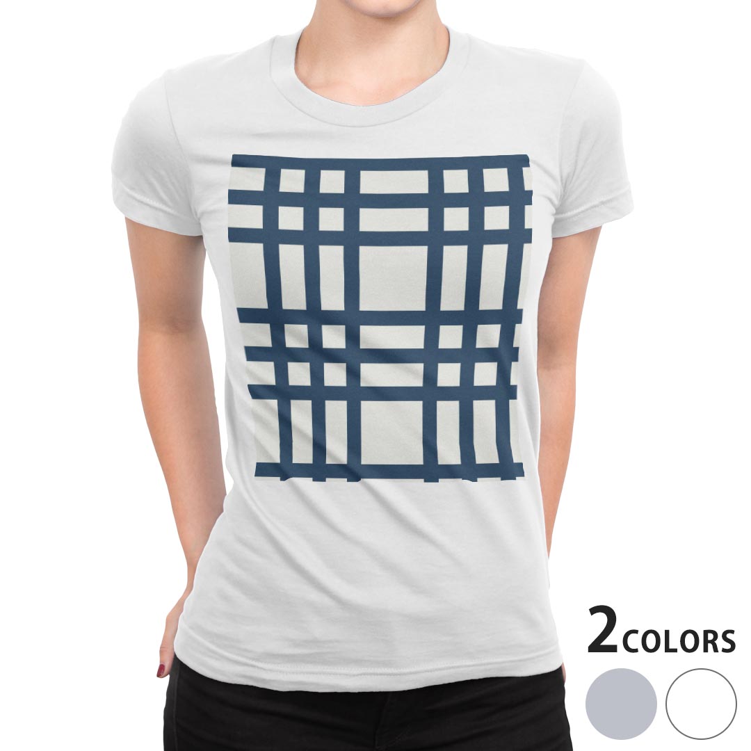 tシャツ レディース 半袖 白地 デザイン M L 白 ホワイト グレー Tシャツ ティーシャツ T shirt 004003 チェック・ボーダー チェック 黒 白