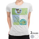 tシャツ レディース 半袖 白地 デザイン M L 白 ホワイト グレー Tシャツ ティーシャツ T shirt 004007 ラブリー 猫 海 キャラクター 緑