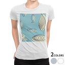 tシャツ レディース 半袖 白地 デザイン S M L XL Tシャツ ティーシャツ T shirt 004045 チェック・ボーダー 海　魚　青