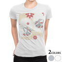 tシャツ レディース 半袖 白地 デザイン M L 白 ホワイト グレー Tシャツ ティーシャツ T shirt 004195 フラワー 花 うさぎ キャラクター