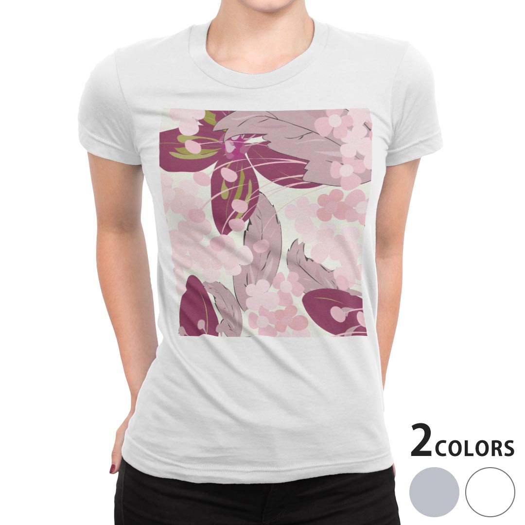 tシャツ レディース 半袖 白地 デザイン M L 白 ホワイト グレー Tシャツ ティーシャツ T shirt 004212 フラワー 花　フラワー　ピンク