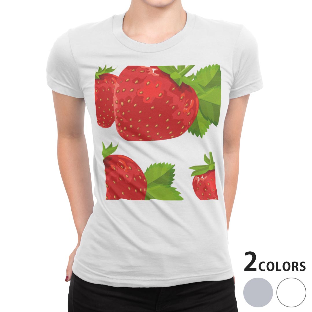 tシャツ レディース 半袖 白地 デザイン M L 白 ホワイト グレー Tシャツ ティーシャツ T shirt 004235 ラブリー 苺 イラスト シンプル