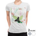 tシャツ レディース 半袖 白地 デザイン M L 白 ホワイト グレー Tシャツ ティーシャツ T shirt 004250 フラワー 花 イラスト 蝶(4)