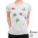 tシャツ レディース 半袖 白地 デザイン M L 白 ホワイト グレー Tシャツ ティーシャツ T shirt 004308 フラワー 鳥 キャラクター 模様