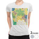 tシャツ レディース 半袖 白地 デザイン M L 白 ホワイト グレー Tシャツ ティーシャツ T shirt 004332 フラワー ぶどう イラスト 模様