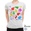 tシャツ レディース 半袖 白地 デザイン M L 白 ホワイト グレー Tシャツ ティーシャツ T shirt 004354 フラワー クリスマス カラフル イラスト