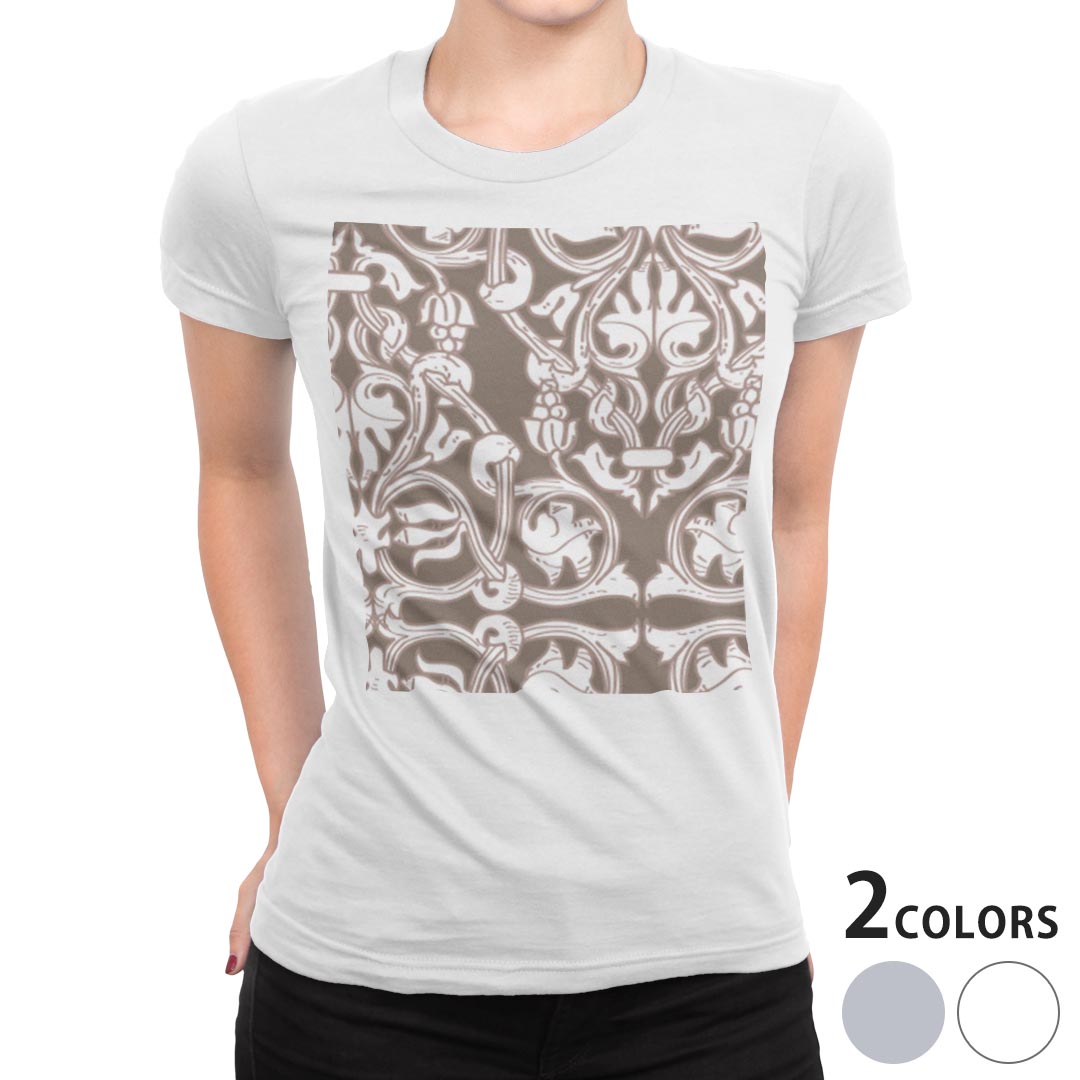 tシャツ レディース 半袖 白地 デザイン M L 白 ホワイト グレー Tシャツ ティーシャツ T shirt 004361 その他 模様　ブラウン