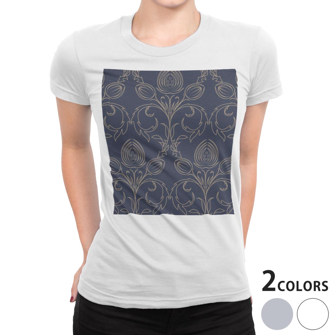 tシャツ レディース 半袖 白地 デザイン M L 白 ホワイト グレー Tシャツ ティーシャツ T shirt 004362 その他 模様　紺 kabekore-11263426 kabeコレ パッケージ画像