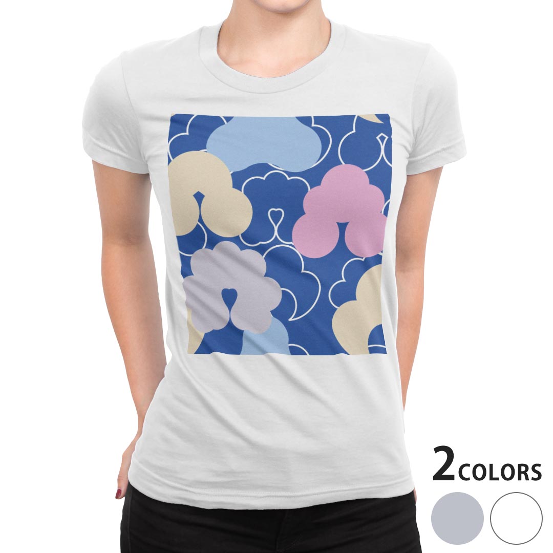 tシャツ レディース 半袖 白地 デザイン M L 白 ホワイト グレー Tシャツ ティーシャツ T shirt 004369 その他 模様　カラフル　青