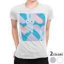 tシャツ レディース 半袖 白地 デザイン M L 白 ホワイト グレー Tシャツ ティーシャツ T shirt 004383 アニマル うさぎ ハート 動物