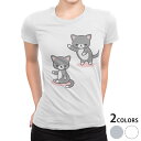 tシャツ レディース 半袖 白地 デザイン M L 白 ホワイト グレー Tシャツ ティーシャツ T shirt 004540 アニマル 猫 キャラクター シンプル