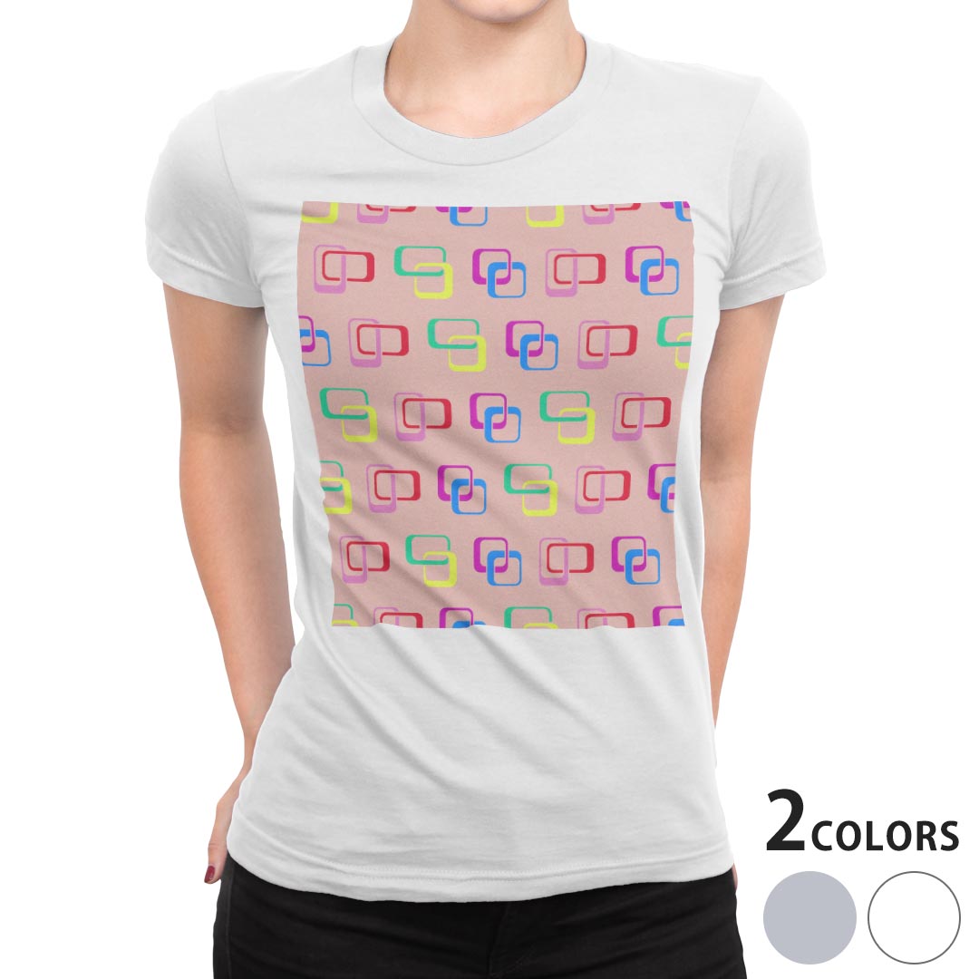 tシャツ レディース 半袖 白地 デザイン M L 白 ホワイト グレー Tシャツ ティーシャツ T shirt 004569 チェック・ボーダー カラフル シンプル