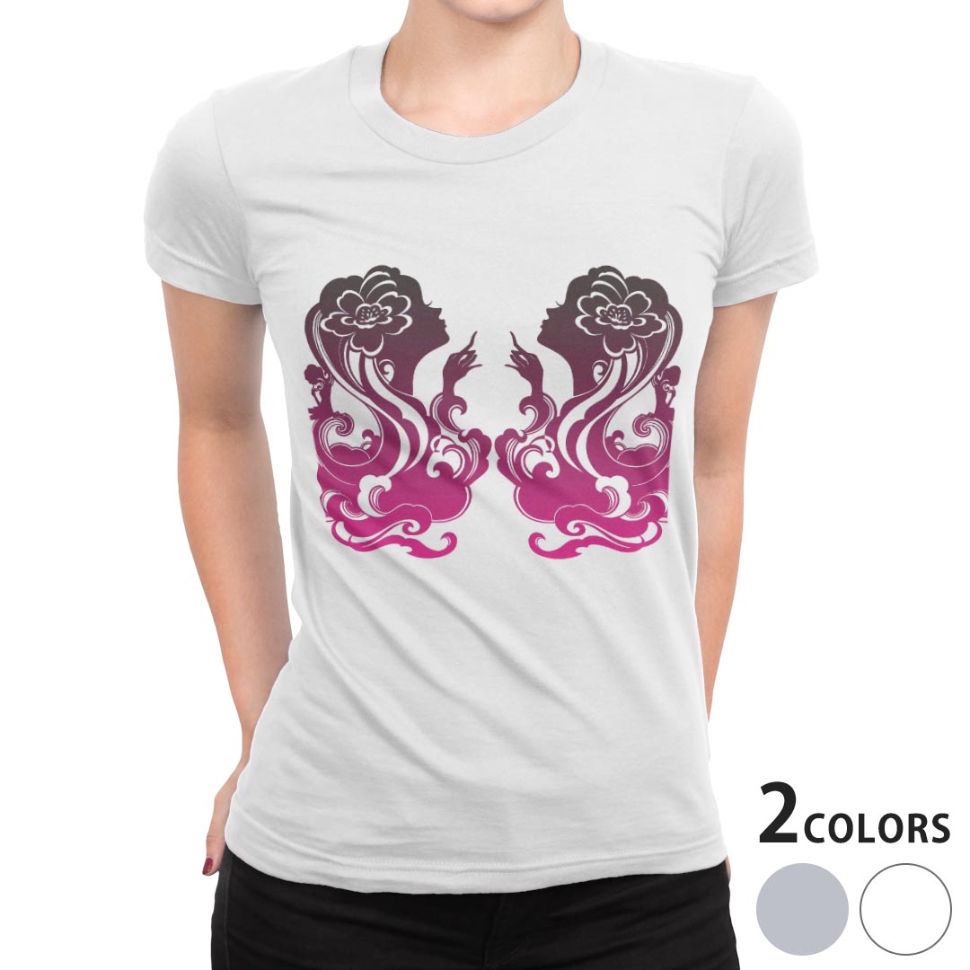 tシャツ レディース 半袖 白地 デザイン M L 白 ホワイト グレー Tシャツ ティーシャツ T shirt 004597 ラブリー イラスト　シンプル　ピンク