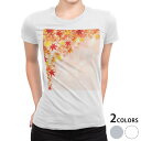 tシャツ レディース 半袖 白地 デザイン M L 白 ホワイト グレー Tシャツ ティーシャツ T shirt 004608 フラワー 紅葉 秋 シンプル
