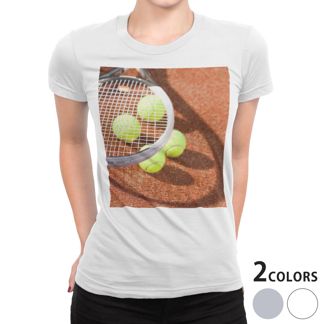 tシャツ レディース 半袖 白地 デザイン M L 白 ホワイト グレー Tシャツ ティーシャツ T shirt 004764 スポーツ テニス　写真