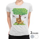 tシャツ レディース 半袖 白地 デザイン M L 白 ホワイト グレー Tシャツ ティーシャツ T shirt 004816 アニマル キャラクター ライオン