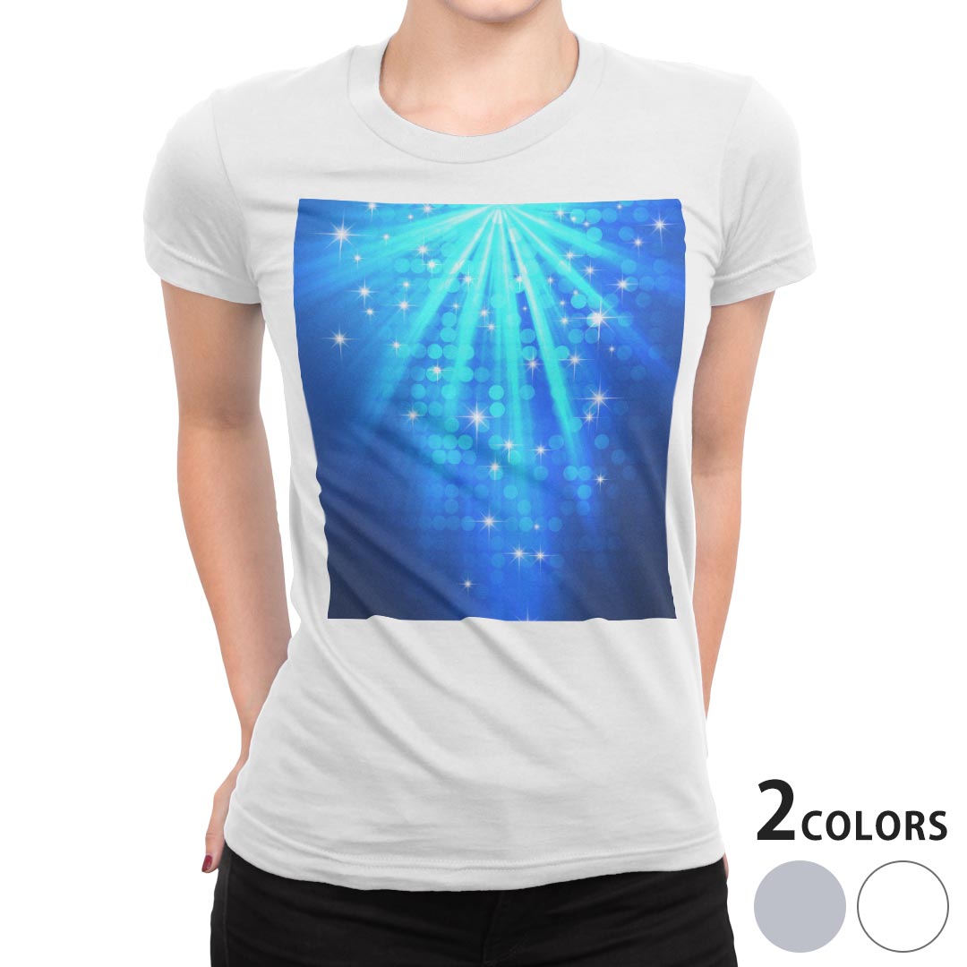 tシャツ レディース 半袖 白地 デザイン M L 白 ホワイト グレー Tシャツ ティーシャツ T shirt 004915 クール 青　キラキラ　イラスト