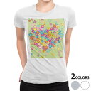 tシャツ レディース 半袖 白地 デザイン M L 白 ホワイト グレー Tシャツ ティーシャツ T shirt 004957 フラワー 花 ハート カラフル(4)