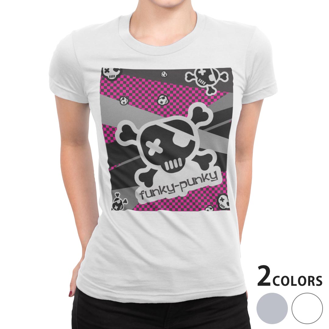 tシャツ レディース 半袖 白地 デザイン M L 白 ホワイト グレー Tシャツ ティーシャツ T shirt 004959 ユニーク ドクロ ポップ イラスト