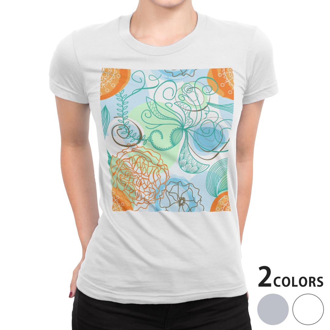 tシャツ レディース 半袖 白地 デザイン M L 白 ホワイト グレー Tシャツ ティーシャツ T shirt 005010 フラワー 花　フラワー　イラスト kabekore-10500522 kabeコレ パッケージ画像