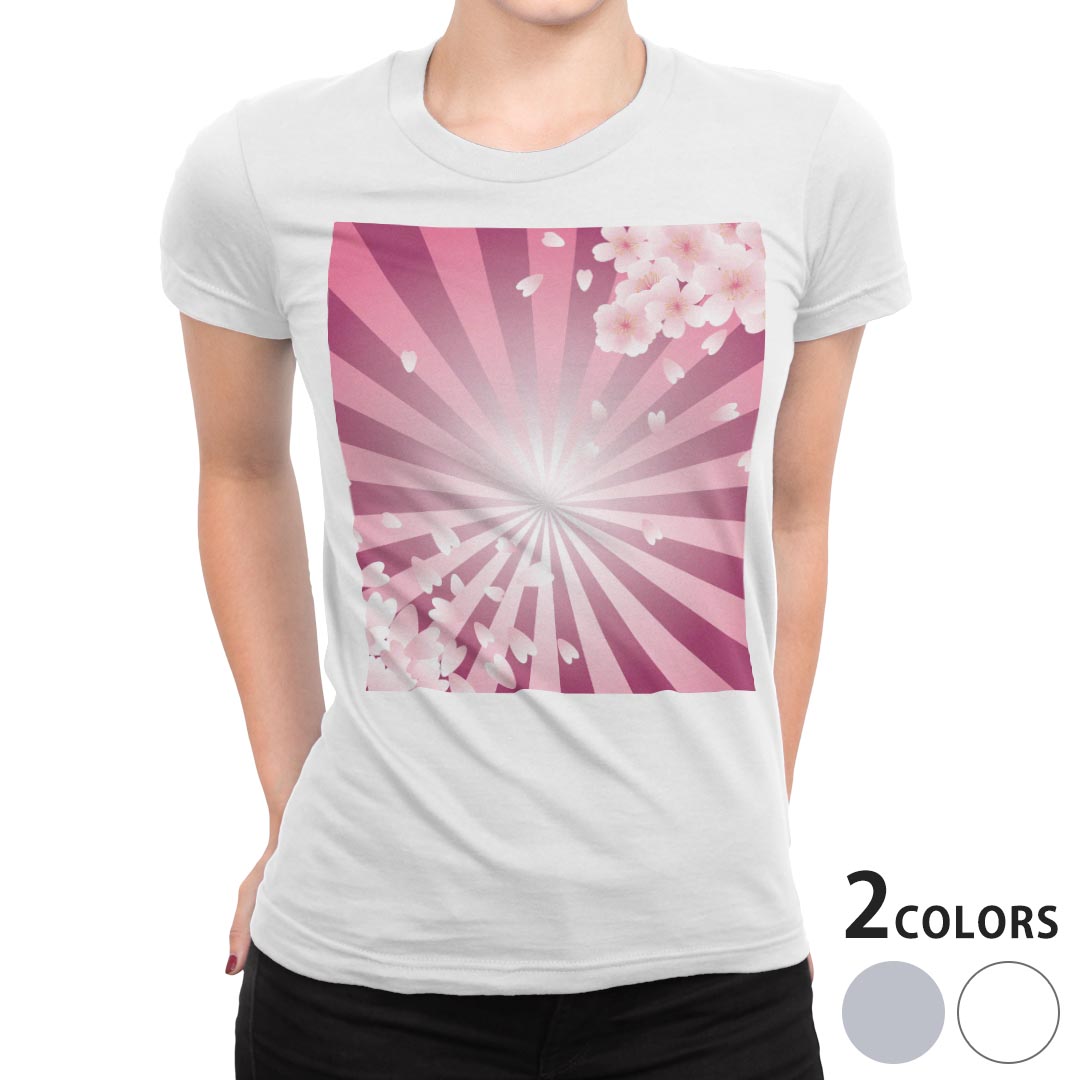 tシャツ レディース 半袖 白地 デザイン M L 白 ホワイト グレー Tシャツ ティーシャツ T shirt 005146 フラワー 桜 ピンク イラスト