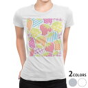 tシャツ レディース 半袖 白地 デザイン M L 白 ホワイト グレー Tシャツ ティーシャツ T shirt 005165 フラワー 苺 カラフル ポップ