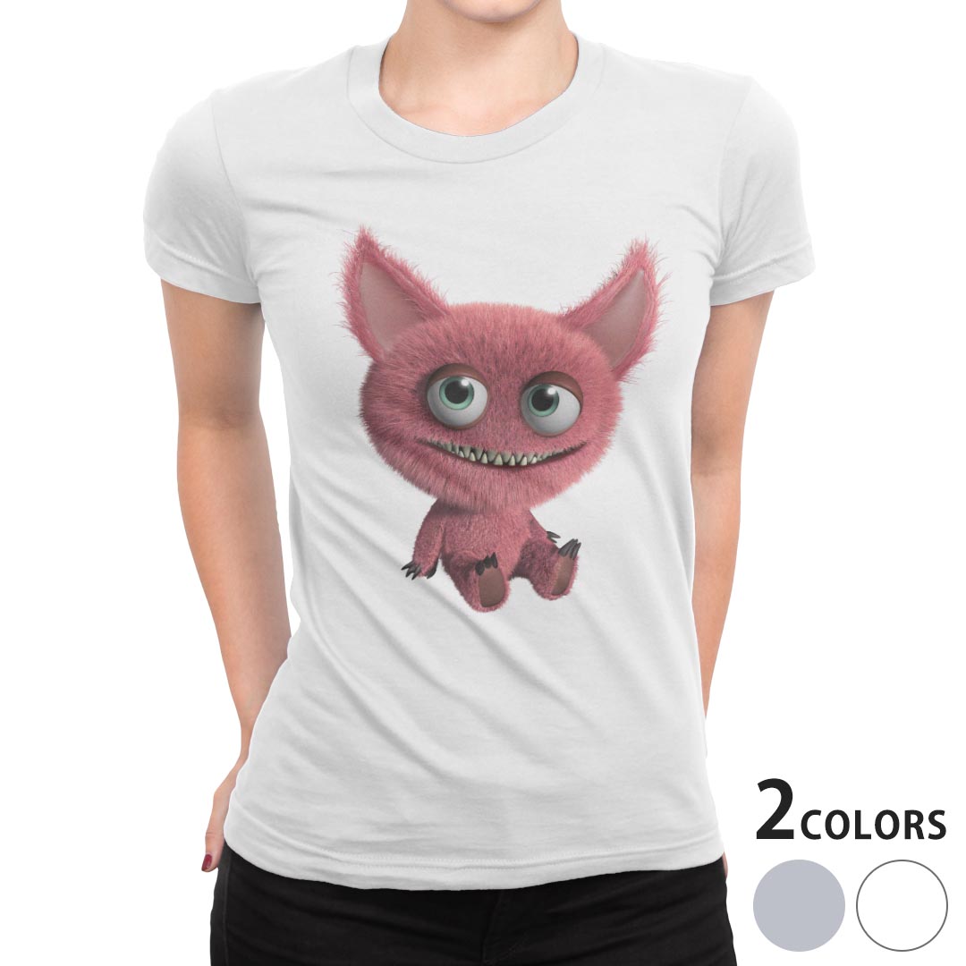 tシャツ レディース 半袖 白地 デザイン M L 白 ホワイト グレー Tシャツ ティーシャツ T shirt 005189 その他 モンスター 赤 キャラクター