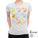tシャツ レディース 半袖 白地 デザイン M L 白 ホワイト グレー Tシャツ ティーシャツ T shirt 005264 その他 うさぎ カラフル 柄