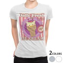 tシャツ レディース 半袖 白地 デザイン M L 白 ホワイト グレー Tシャツ ティーシャツ T shirt 005397 ユニーク アイス イラスト キャラクター